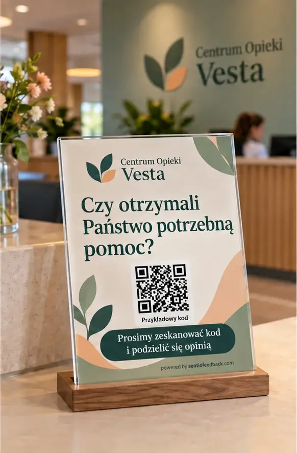 Stojak w recepcji - Centrum Opieki Vesta