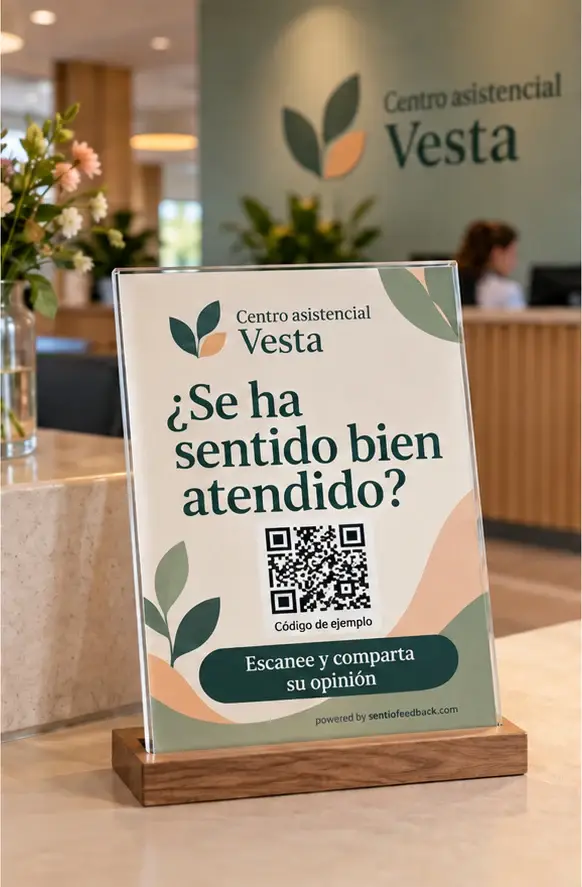 Expositor en recepción - Centro asistencial Vesta