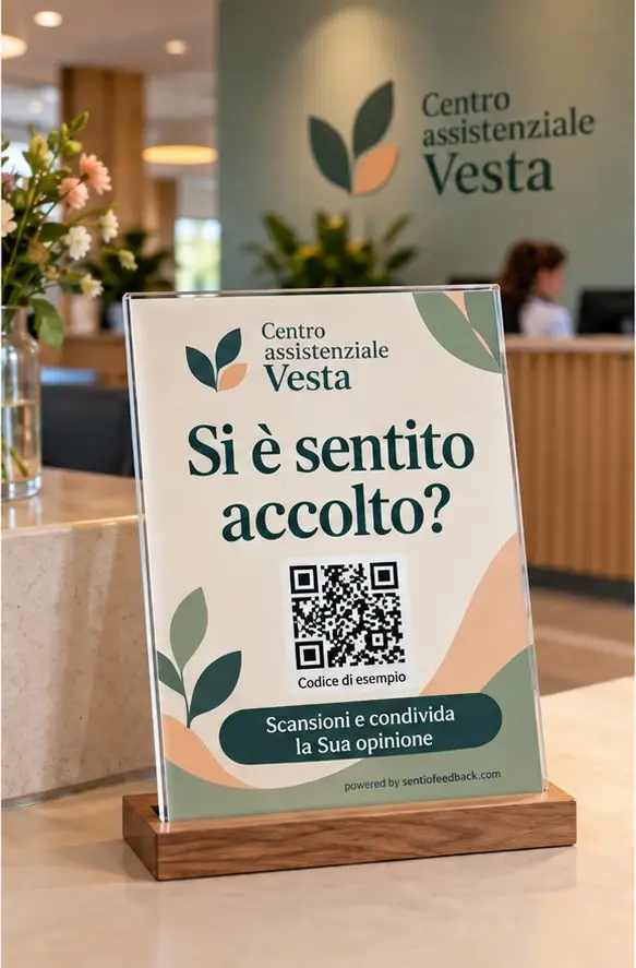 Espositore alla reception - Centro assistenziale Vesta