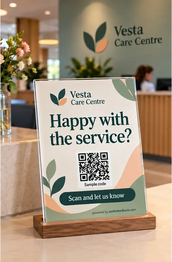 Card at the reception desk - Vesta Care Centre