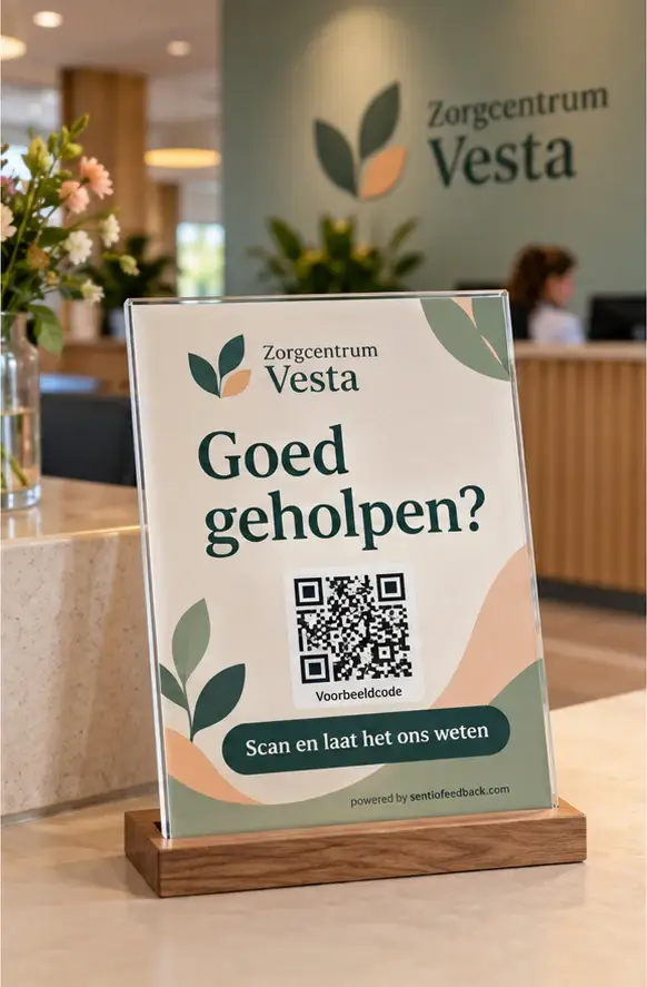 Bordje aan de onthaalbalie - Zorgcentrum Vesta