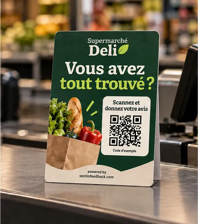 Chevalet à la caisse - Supermarché Deli