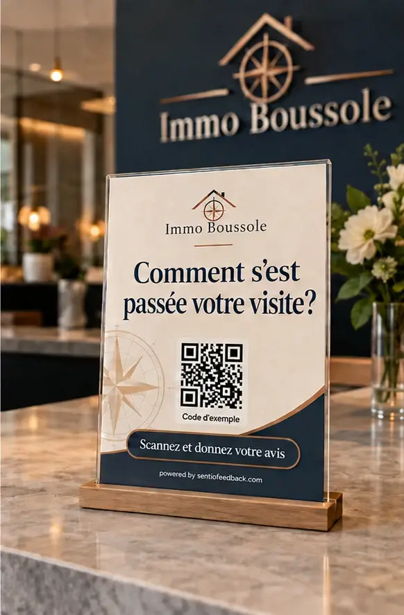 Chevalet à l'accueil - Immo Boussole