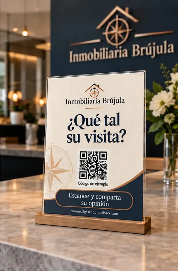 Expositor en recepción - Inmobiliaria Brújula